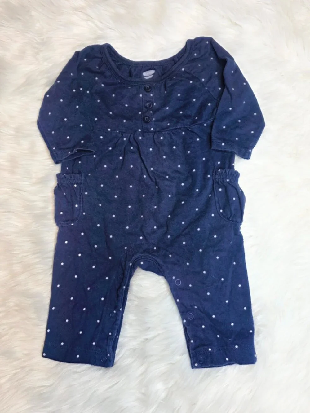 Old Navy Baby Girl Navy Polka Dot Romper 0-3M